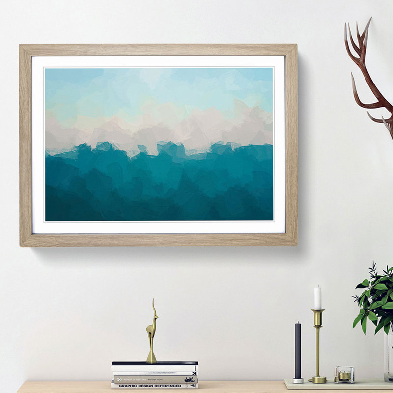 Sky on Top of the Ocean in Abstract - Picture Frame Graphic Art Print, 27cm H x 36cm W x 2cm D, Oak Framed