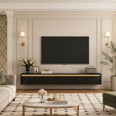 Meuble télé flottant, tablette murale avec lumières DEL et prises de courant pour un divertissement moderne dans le salon