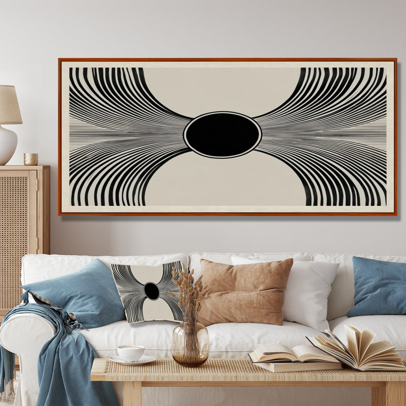 Vortex noir rétro - art mural moderne Mid-Century, impression sur toile moderne de style Mid-Century noir, H 28 po x l 60 po