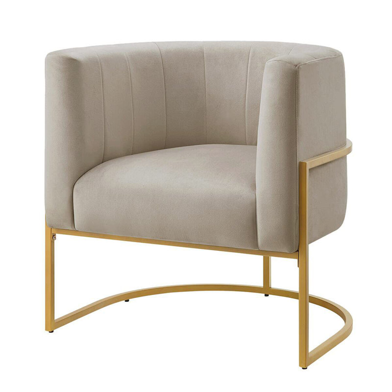 Lanre Upholstered Accent Chair, Khaki Fabric/Gold