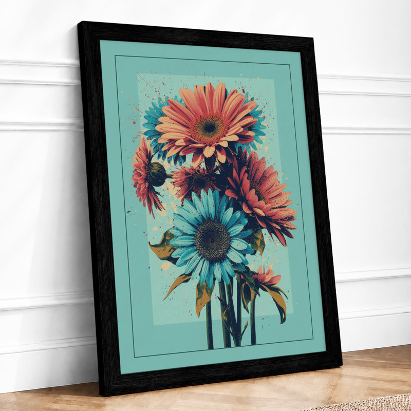 Gerbera Cluster Botanical - Framed Print, Black, A3 - 42.0 x 29.7 cm