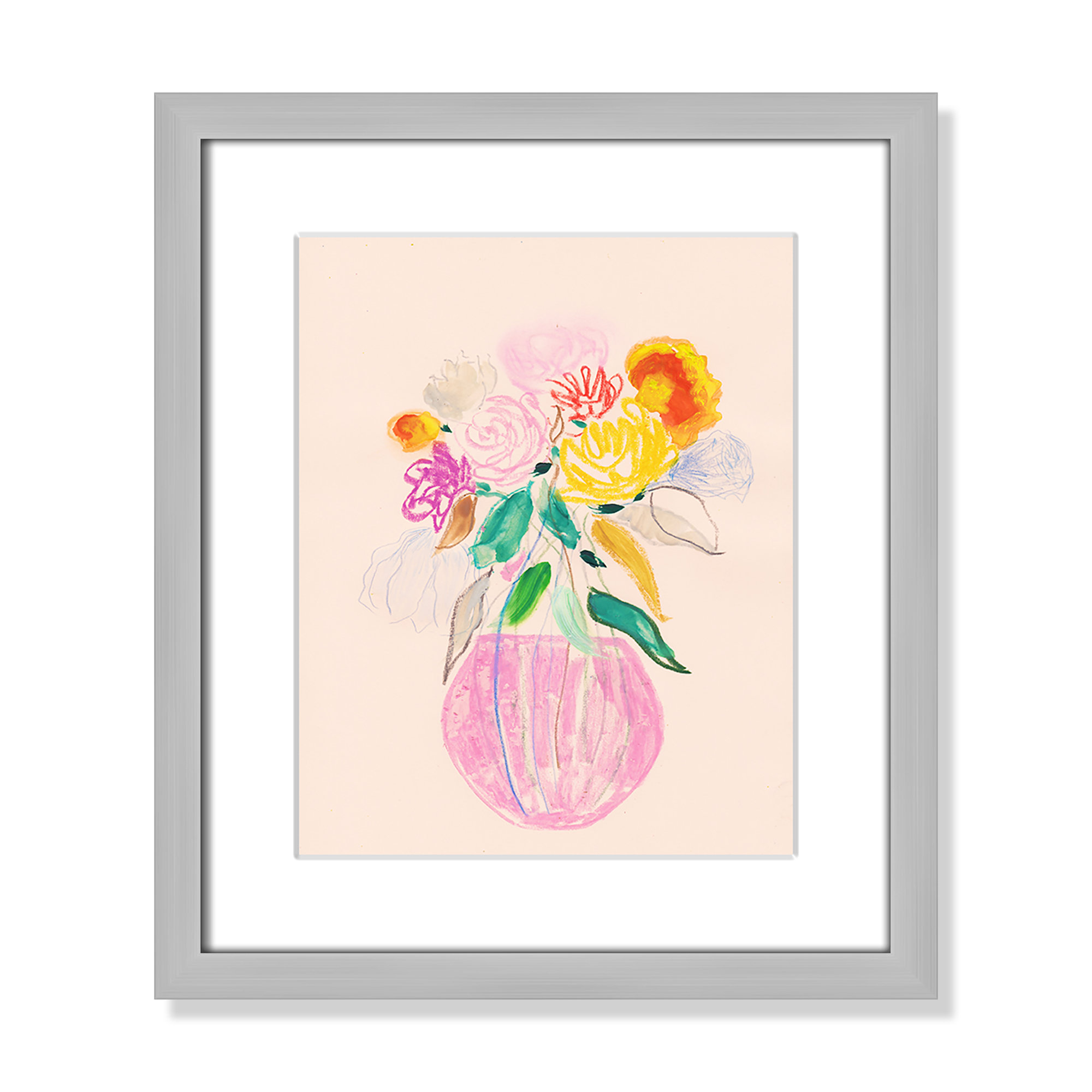 Simple Floral I Print by Bea Dina, Silver Single Picture Framed Paper, 15" H x 13" W x 1.25" D, White