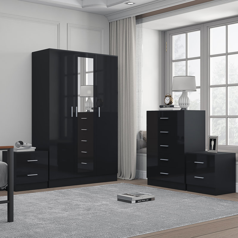 Eva Piece Bedroom Set, Black Gloss / Black Oak