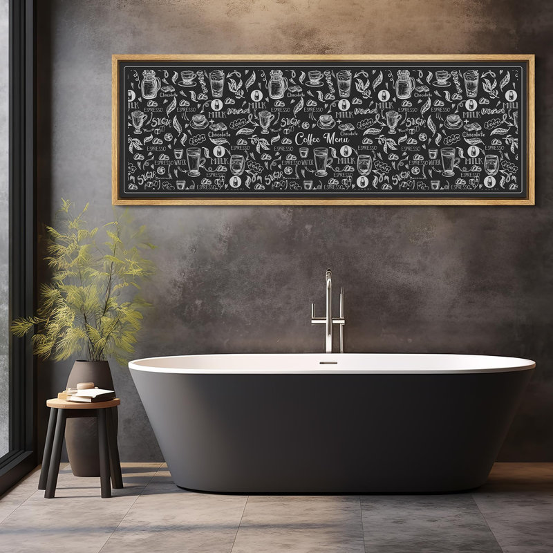 Tableau noir, style café, espresso rétro et latte, impression sur toile, H 20 po x l 60 po, Naturel