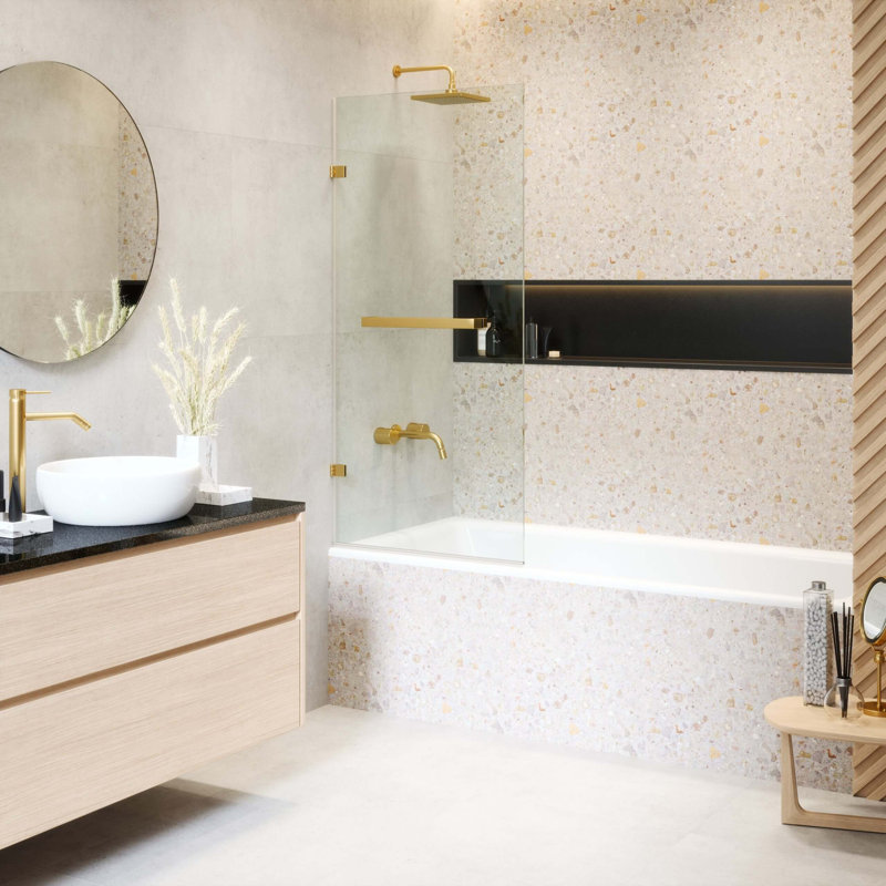 28'' W x 58'' H Pivot Frameless Tub Door, Satin Brass