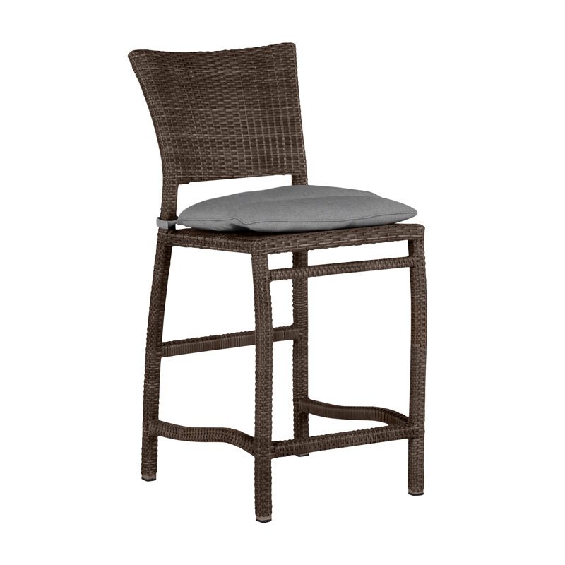 Tabouret de comptoir d'extérieur en résine tressée 24 po Skye, Noyer noir, Welt, Verona brume