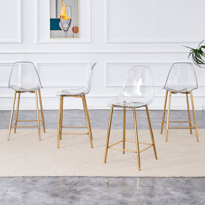 Modern Minimalist Transparent Ghost Bar Stool with Sleek Metal Legs (Set of 2)