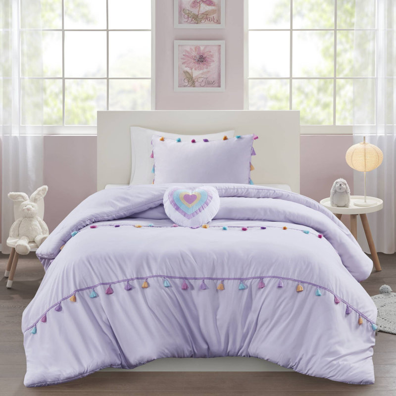 Ensembles de literie en polyester lavande, oreiller en forme de cœur et pampille, style maison polyvalent