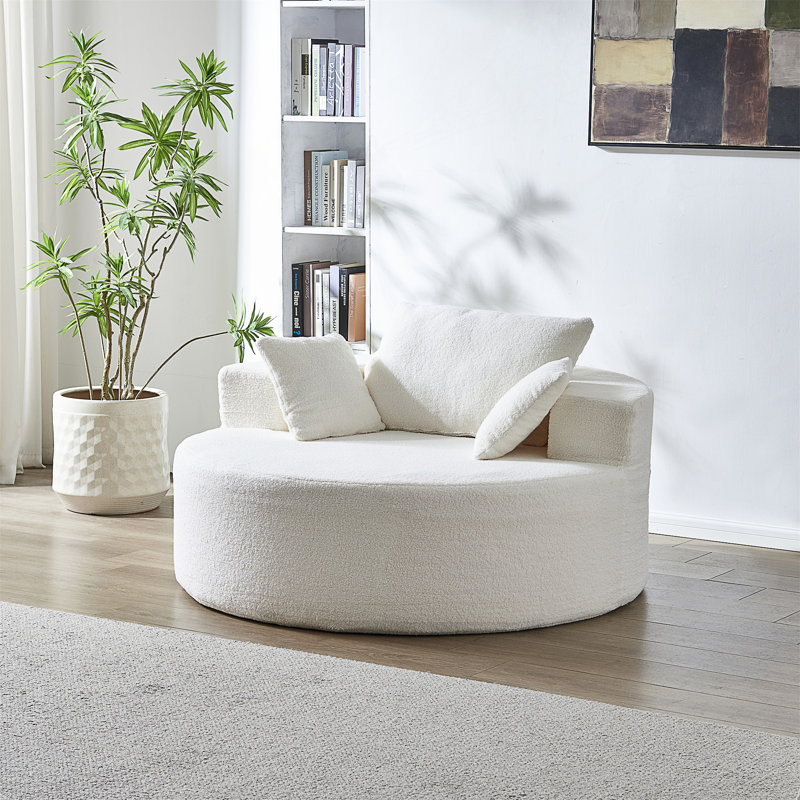 Chaise ronde avec coussins, méridienne ronde entièrement compressée, grand canapé rond sans os, aucun assemblage requis