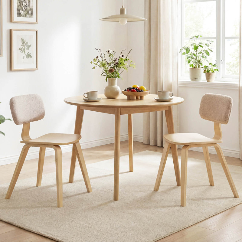Ensemble de 4 chaises de salle à manger avec dossier ergonomique rembourré en velours Teddy pour cuisine beige et naturel, 4