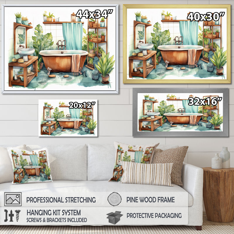 «Natural Bathroom Decor XX», reproduction sur toile encadrée, H 34 po x l 44 po x P 1,5 po, Cadre flottant noir