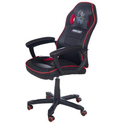 Minecraft: chaise de jeu - noir-rouge - 24 x 26 po, chaise d'ordinateur et de bureau pour adulte, 5 roulettes et hauteur réglable, graphique à thème de jeu