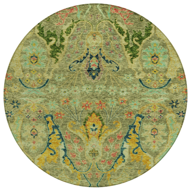 Machine Washable Indoor/Outdoor Xhevrie Green Rug
