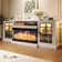 Farmhouse TV Stand with 36" Electric Fireplace and Glass Cabinet