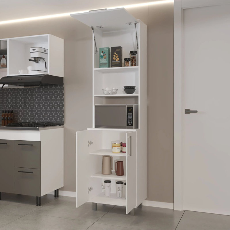 Garde-manger blanc avec 2 portes pneumatiques et rangement ouvert