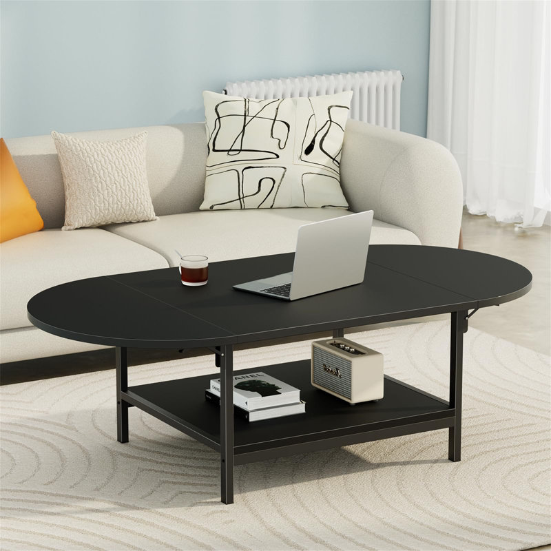 4 Legs Coffee Table with Storage, Black