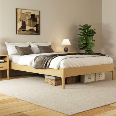 Structure de lit plateforme en bois de bambou sec massif de 15 pouces de hauteur