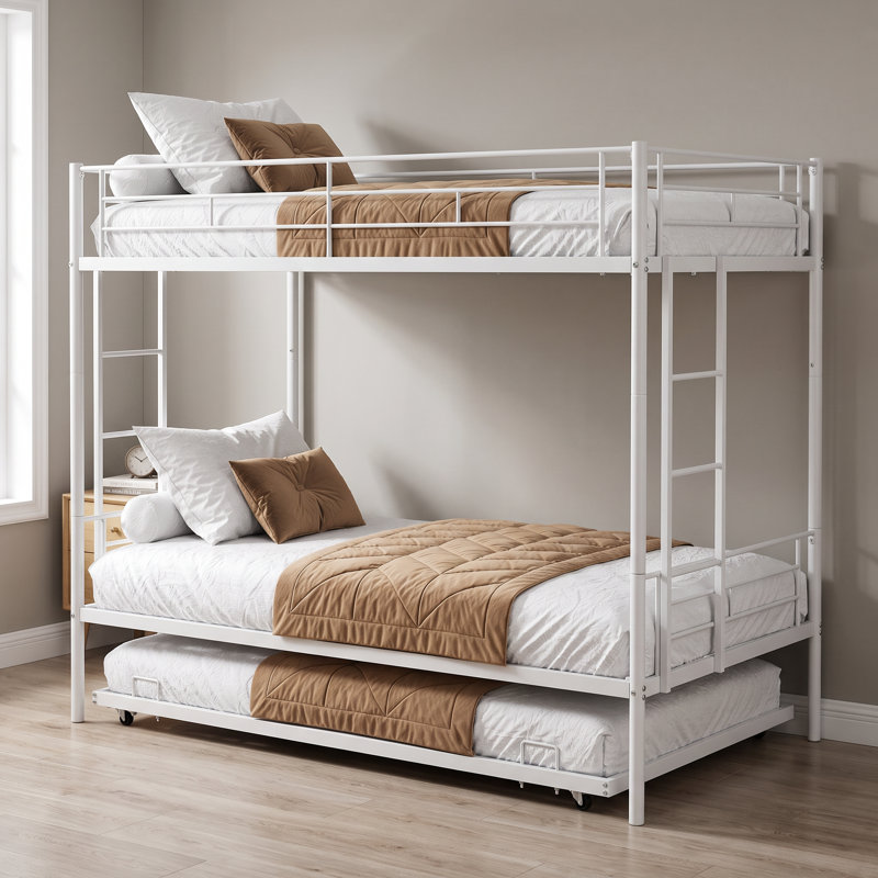 Lit superposé simple au-dessus d'un lit simple avec lit gigogne, structure de lit superposé en métal triple avec capacité de 400 lb et garde-corps de 10,4 po - se convertit en 2 lits, aucun sommier nécessaire