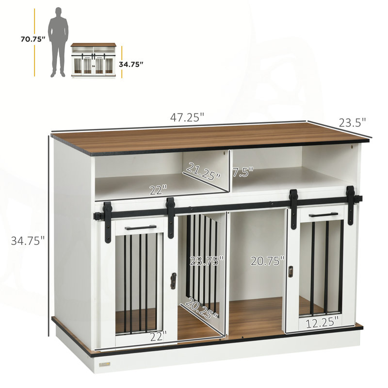 Versatile Dog Crate Furniture with Multiple Features for Different Sized Dogs, White
