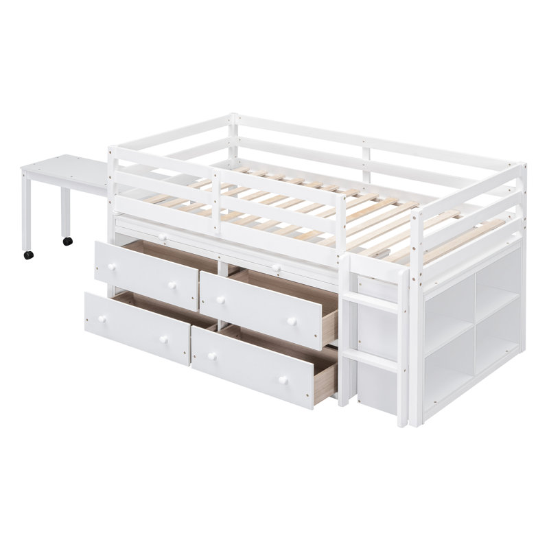 Higinia Kids Loft Bed with Drawers, Twin, White