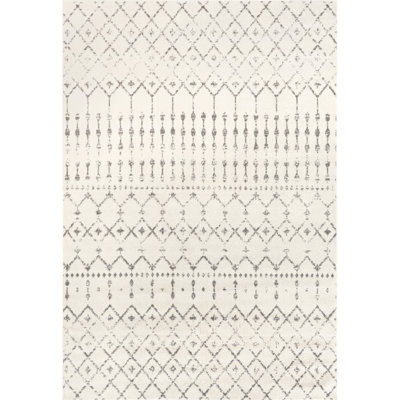 Tapis marocain à motif géométrique gris / blanc cassé Giannini
