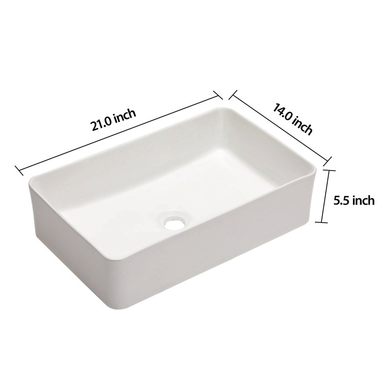 Lavabo de salle de bain vasque rectangulaire en céramique blanche 21 "X14"
