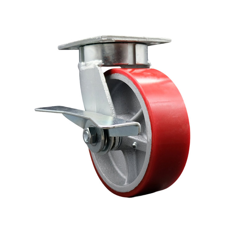 Roulettes pivotantes en poly sur roues en acier 6 pouces Kingpinless, Rouge