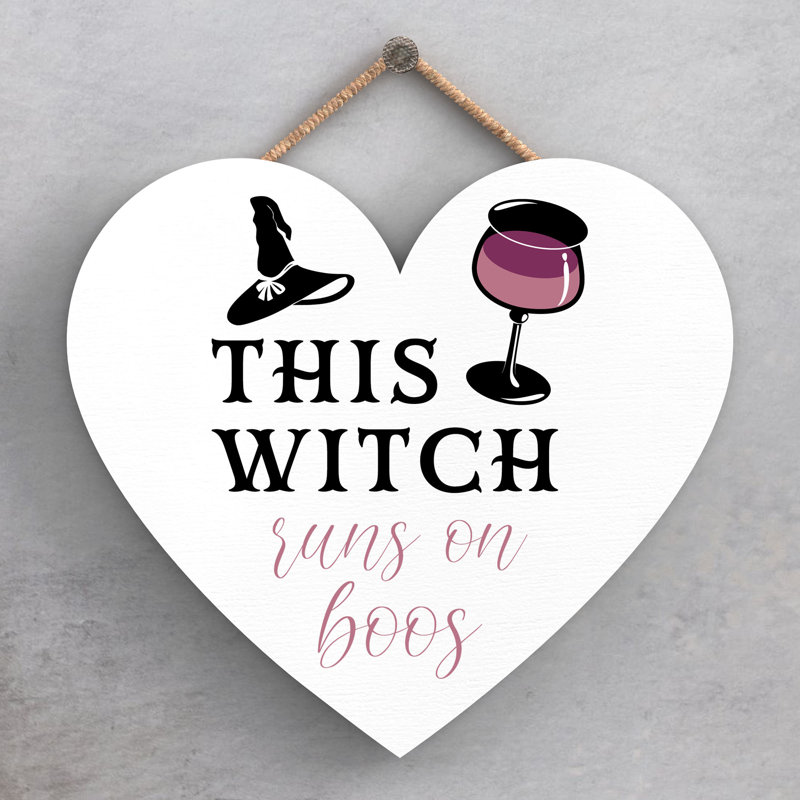 This Runs on Boos Wooden Heart Plaque, White, 16cm H x 17cm W x 0.9cm D