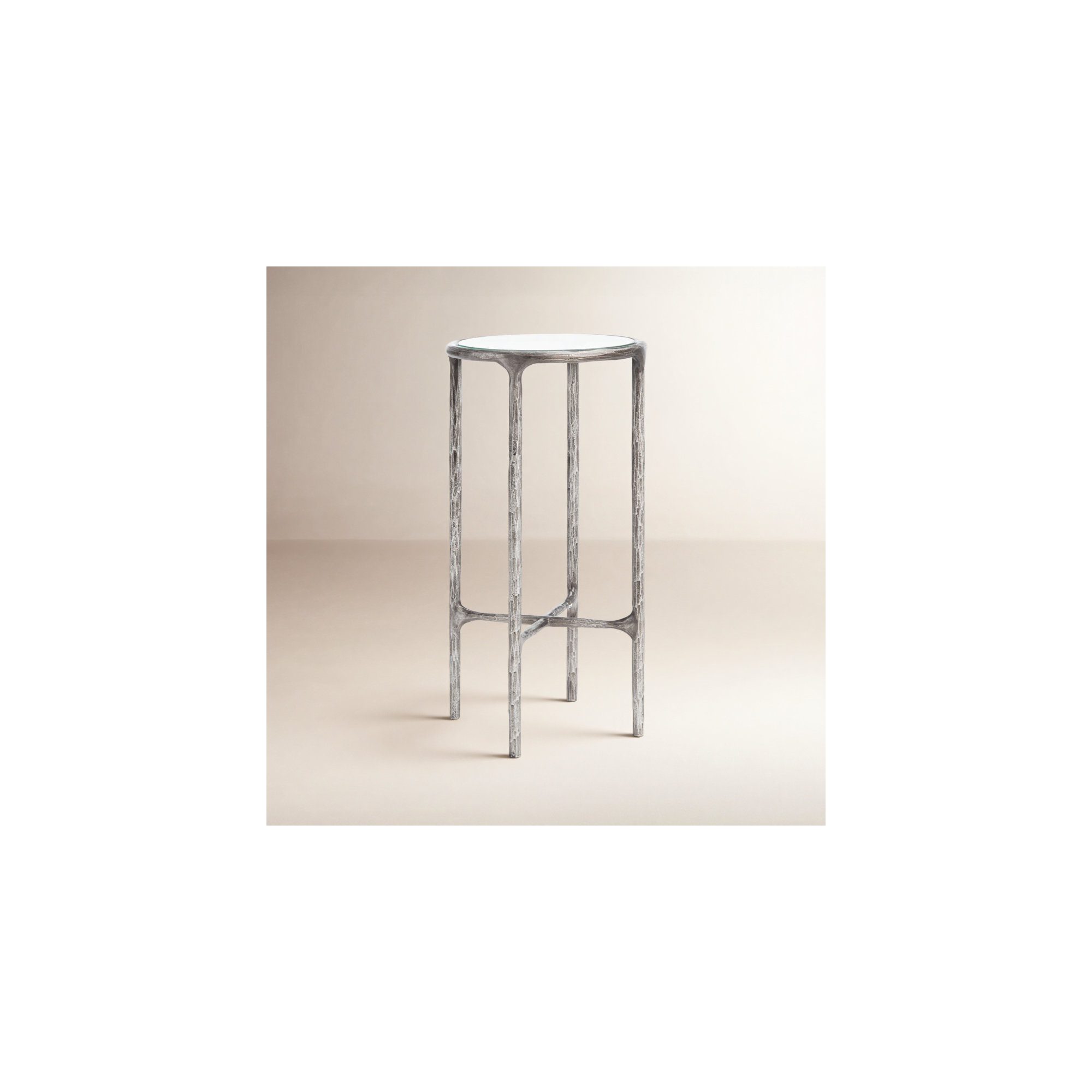 Evelynn Glass Cross Legs End Table, Silver