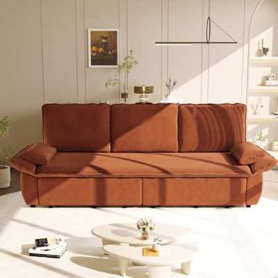 94.5" King Size 3 - In 1 Convertible Orange Corduroy , Removable Covers And Comfortable Support Sleeper Bed, Size, Steel Tubing Soft Fabric