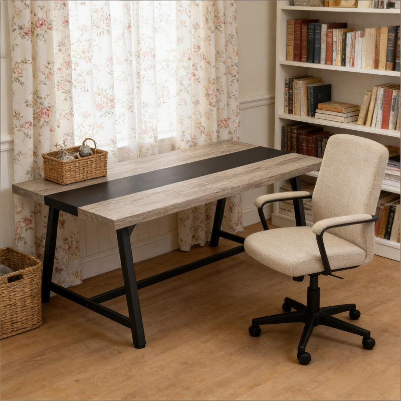 Executive Desk (Not Include Stools), Gray, Black