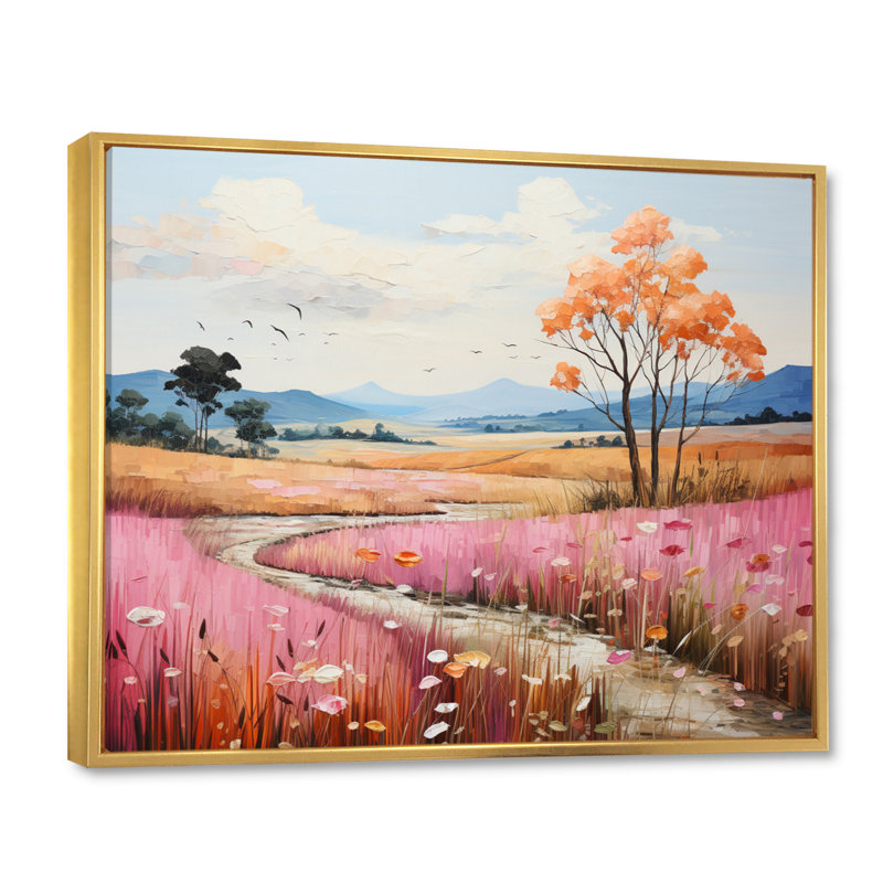 " Countryside Pastel Hills Patchwork II ", 30" H x 40" W x 1.5" D, Gold Floater Framed