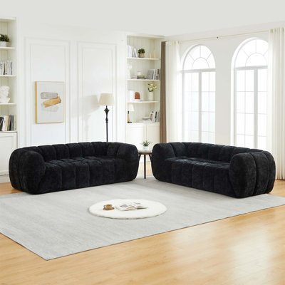 Canapé Chenille en mousse pure désossée avec siège à carreaux matelassé, dossier à touches piano, accoudoirs arrondis, confort profond pour les salons, les chambres et les petits appartements.