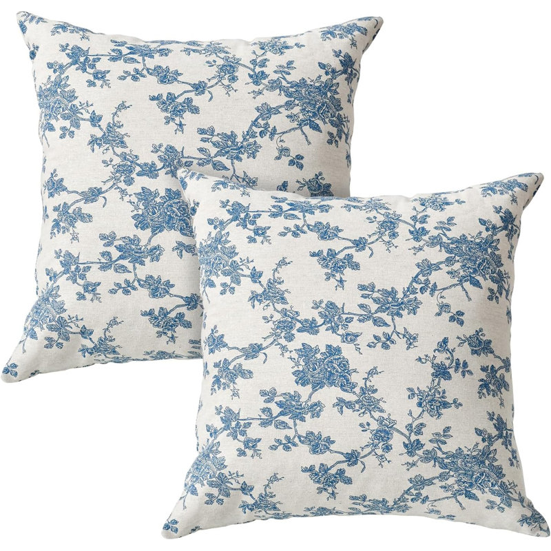 Ensemble de 2 housses de coussin Chinoiserie Bleu Blanc 18 x 18 pouces