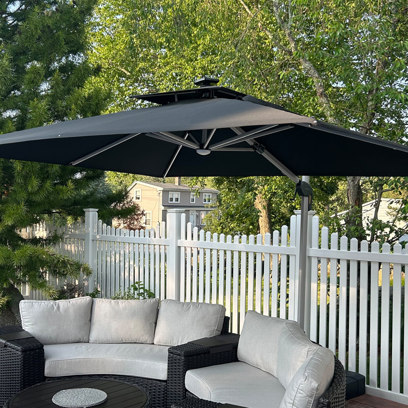 3m Lighted Square Cantilever Parasol With Base