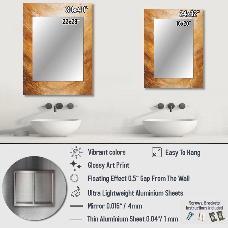 Abstract Macchiato Mirage I - Abstract Shapes Decorative Wall Mirror, Modern Large Mirror, Printed Metal Art, 32" x 24"