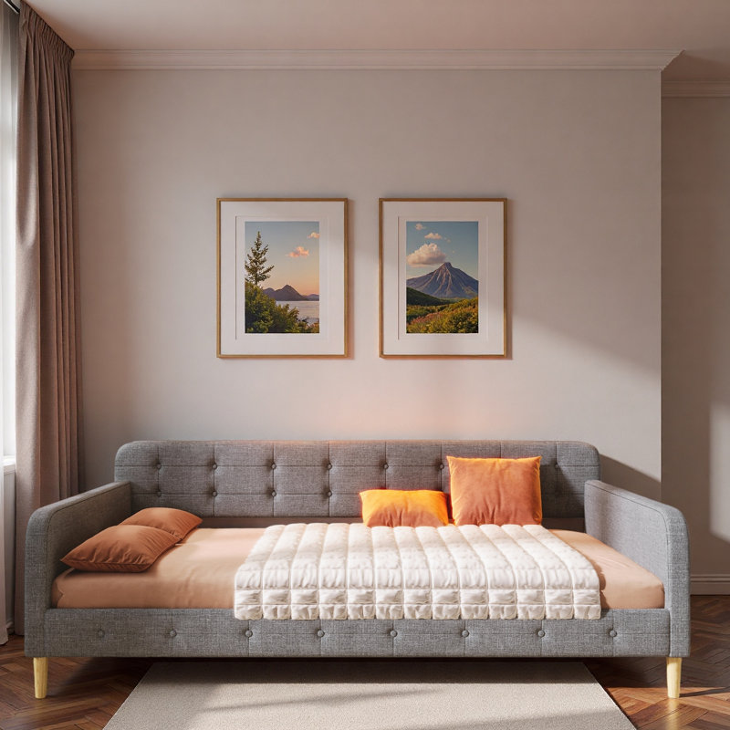 Upholstered Daybed With 4 Support Legs And 2 Armrests