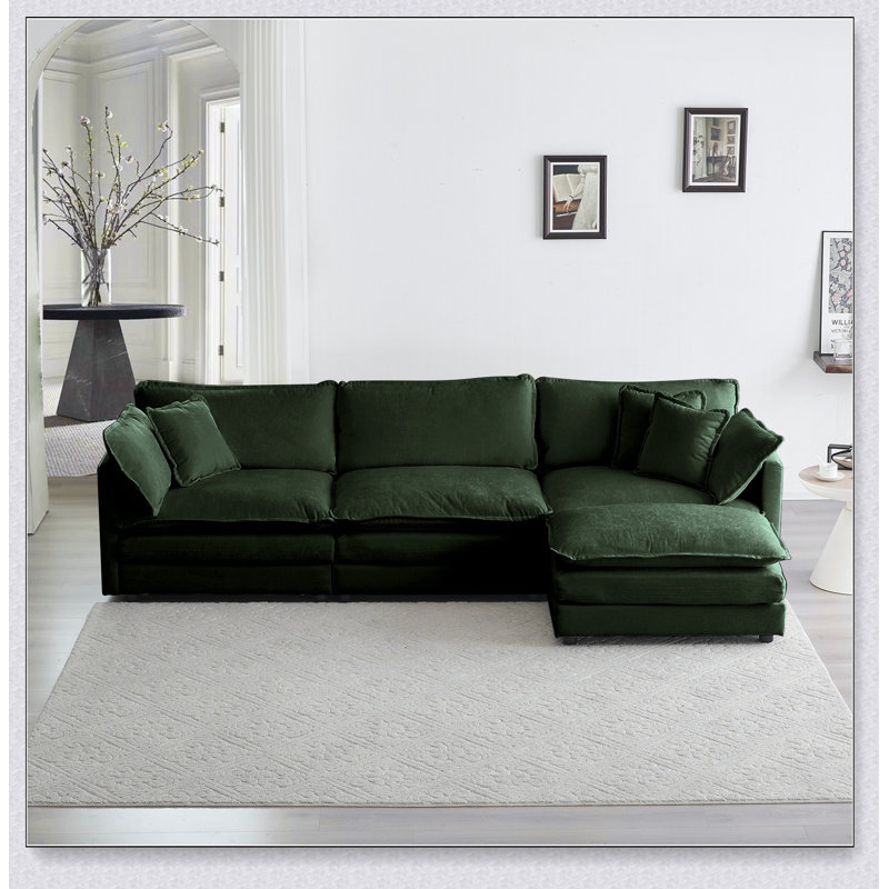 Modular Oversized L Shaped Sectional Sofa with Reversible Ottoman, Green