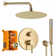 Brushed Gold Concealed Shower Mixer Set Round Twin Head Combo 2 Way Valve Taps