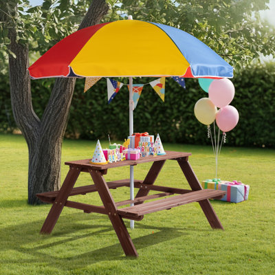 Kids Wood Rectangle Outdoor Picnic Table And Bench With Umbrella by Ophelia & Co.