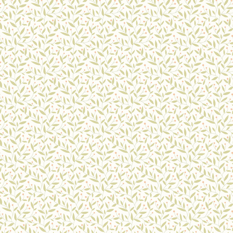 Dotty Vine - Stone 10m Wallpaper, Green Dots