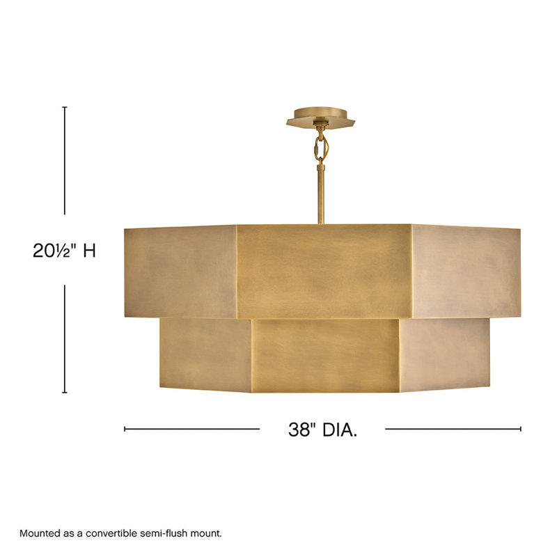 Hinkley Facet Convertible Chandelier, Heritage Brass