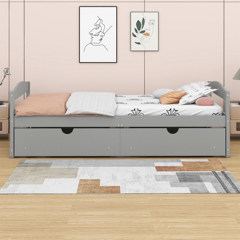 Lit plateforme avec deux tiroirs, Gris