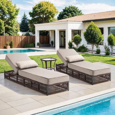 Laguna Outdoor Patio Chaise Lounge Chair, Luxury Recliner With 6-Position Backrest & 5-Inch Cushions Set Of 2 With Side Table by Latitude Run