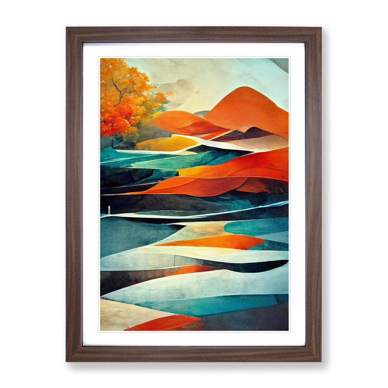 Meadow Landscape Abstract No.2 - Framed Print, 34cm H x 25cm W, Brown
