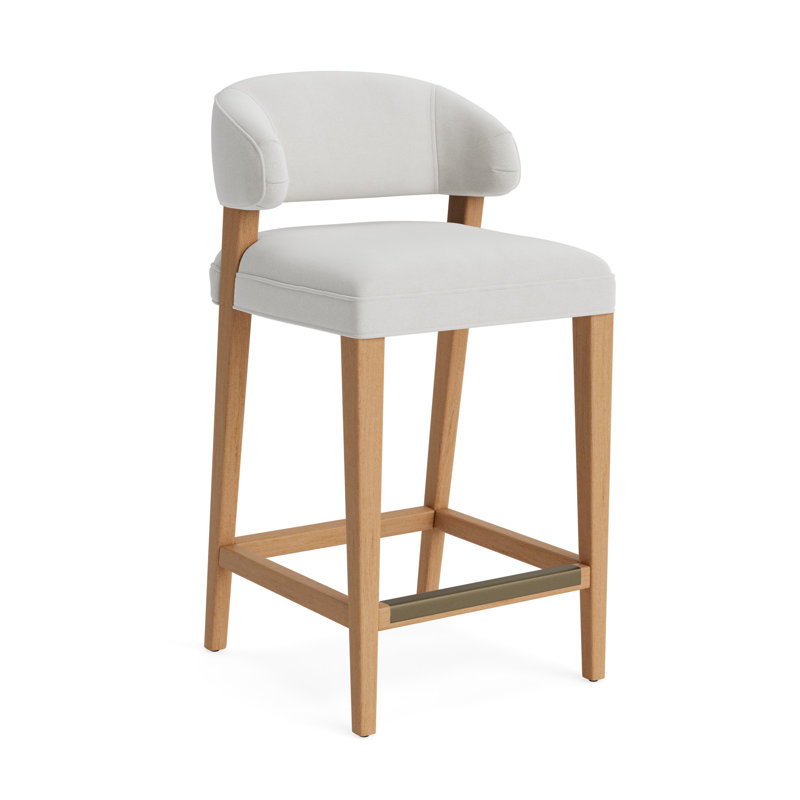Keane Bar Stool, Performance Velvet - Silver, Natural, Bar Stool (30” Seat Height)
