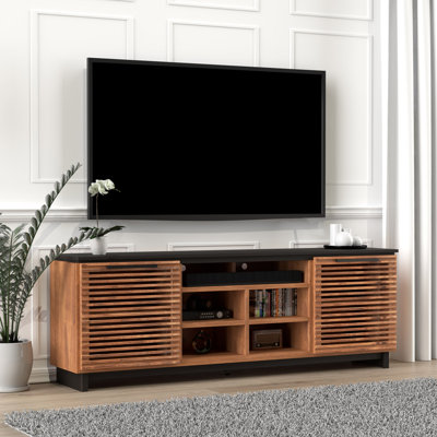 Meuble télé 85 po pour téléviseur de 95 po ou moins, sans assemblage requis, noir avec finition bourbon