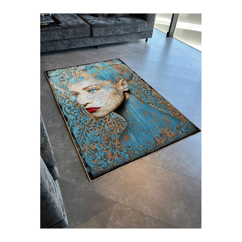 Tapis bleu lavable bleu, Sous-tapis rectangulaire 3 pi 11 po x 5 pi 11 po i
