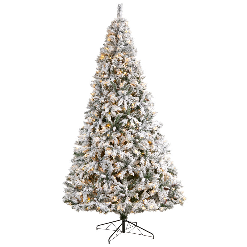 Arbre de Noël en pin floqué avec lumières DEL fixes / constantes, 3 pi H