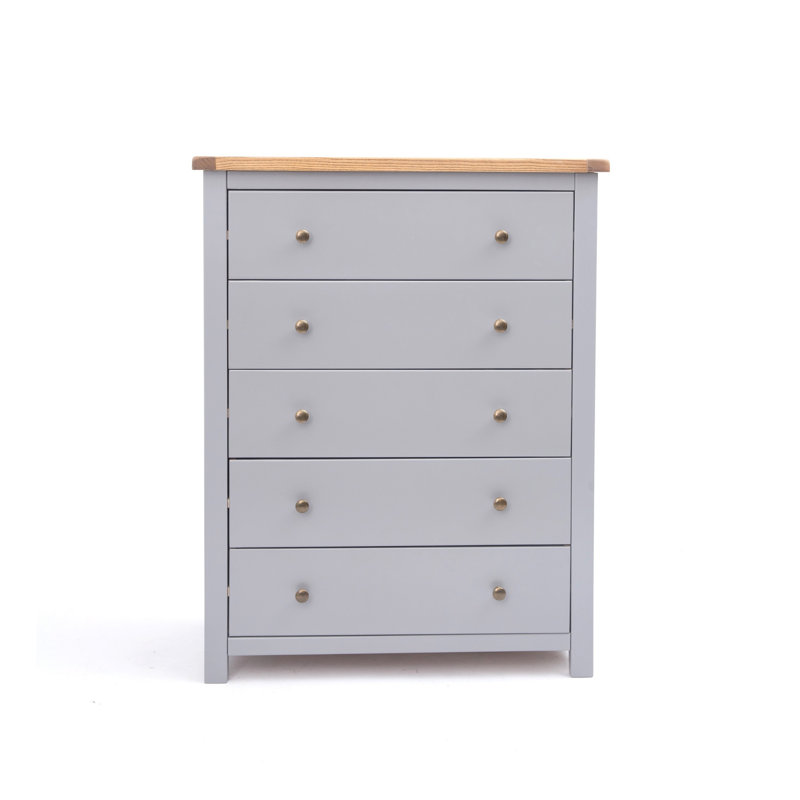 Miltona 90cm W 5 - Drawer Chest of Drawers, Grey/Gold